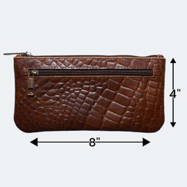 MILITARIA STUFFS Vintage Leather Pencil Case Pouch, Pen Pouch for Work & University, for Men,Women/Leather Pencil Cases for Adults Perfect for Office/Tool Pouch Zipper Bag, Small Tool Bag (Croco Tan)