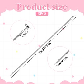 Alrhso 3Pcs 10" Long Lei Making Needles Long Upholstery Needles for Hand Sewing Large Needle for Crafts Big Sewing Needle for Leather Carpet Tapestry Hawaiian Leis Canvas, 3mm Diameter