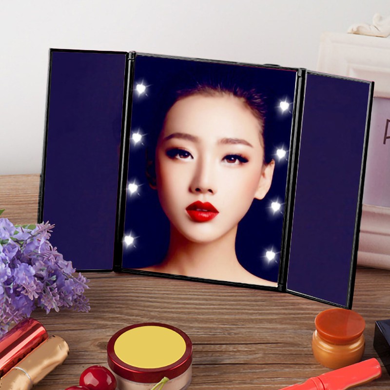 3 Folds Lighted Vanity Makeup Mirror LED Light Table Mirror