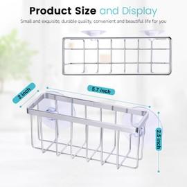 HLOOL Kitchen Sink Sponge Holder, Kitchen Sink Caddy, Sponge Holder for Kitchen Sink Suction, Dish Sponge Holder (Chrome)