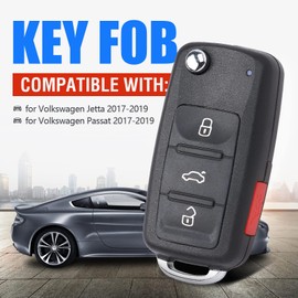 Keymall Car Key Fob Keyless Entry Remote Control for VW Volkswagen Jetta Passat 2017 2018 2019 FCC ID:NBGFS93N P/N:5K0837202BP ID48Chip 3+1 Buttons (with Keyless-go)