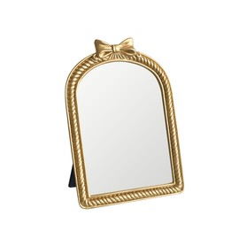 Gold Bow Resin Frame Mirror, Dual-Use Tabletop & Wall Mounted Vanity Mirror for Bedroom Living Room Decor