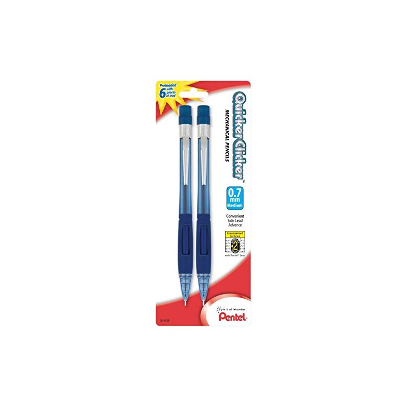 Pentel Quicker Clicker Mechanical Pencil, (0.7mm), Transparent Blue Barrel, Pack