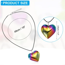 PATIKIL Glass Heart Shape Pendant Necklace, 19 Inch Waxed Thread Chain 1.4 Inch Love Heart Pendant Charms Necklace for Y2K Punk Women and Men Jewelry Gift, Colorful