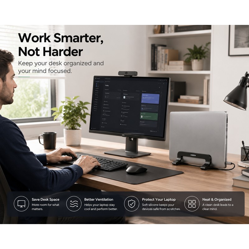UGREEN Vertical Laptop Stand Aluminum Alloy Adjustable Holder for Desk