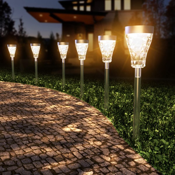 JACKYLED 8 Pack Solar Pathway Lights with Ripple Effect, 3 Modes, Solar Walkway Lights Outdoor Waterproof Garden Landscape Decorative Lighting Auto On/Off for Path Driveway Backyard Lawn