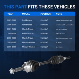 Autoround 662084 CV Axle Shaft Assembly Compatible with Ford Escape 2001-2008, Mazda Tribute 2001-2006 &2008, Mercury Mariner 2005-2008, Front Left Driver Side