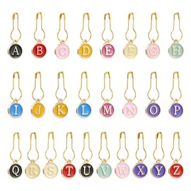 LiQunSweet 52 pcs Letter Theme Enamel Alloy Stitch Markers A~Z Initial Alphabet Charms with Safety Pins for Knitting Crocheting DIY Jewelry Craft Bag Decoration