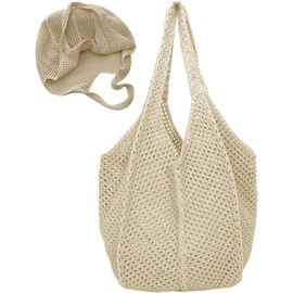 Bolso de mano de ganchillo bolso playa ganchillo mano malla playa tejido gran capacidad hombro estético para compras vacaciones verano beige