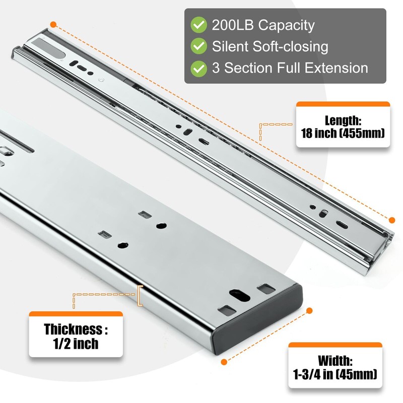 HBL’ 5 Pairs | Soft Close Drawer Slides 18 inch,