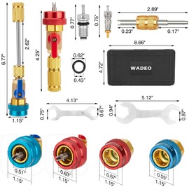 WADEO R134A R1234YF Valve Core Quick Remover Installer Tool Set, High Low Pressure AC Valve Core Removal Tool Kit for R134A, R1234YF Refrigerant Air Conditioner System