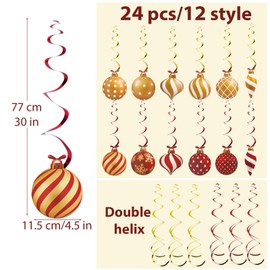 30 pcs Christmas Hanging Swirls Red Gold Single Double Swirls Mixed Christmas Ceiling Swirl Decor for Christmas Party Supplies Ceiling Hanging Decorations Xmas Party Accessories