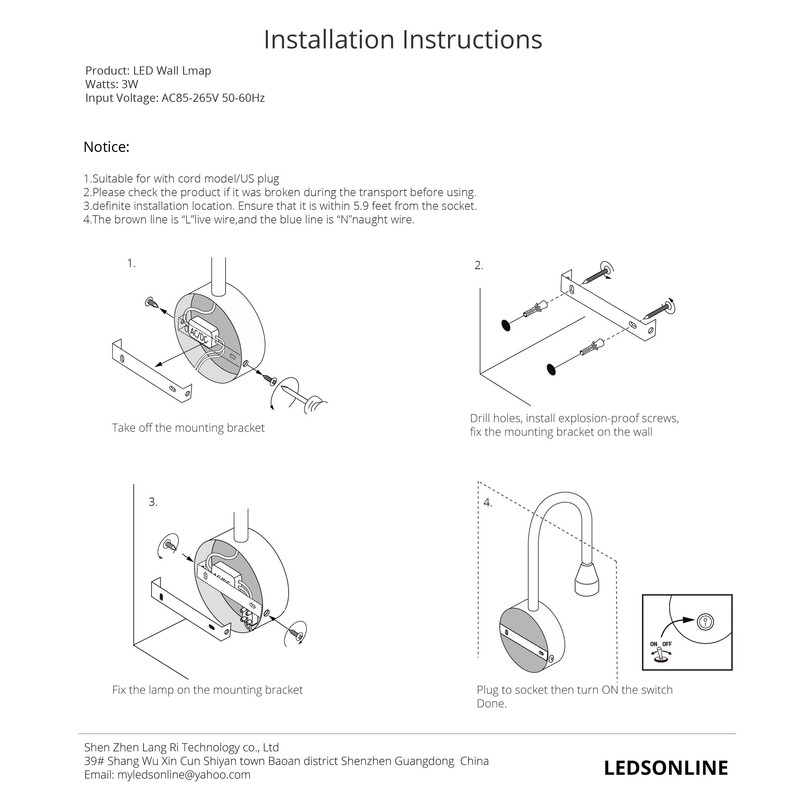 LEDSONLINE 2 Pack Corded Wall Mount Lamp Reading Wall Light