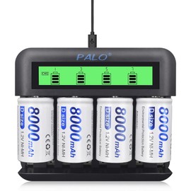 Pilas Recargables D con Cargador Pack de 4, Cargador USB de Alta Velocidad para Pilas Recargables AA AAA C D