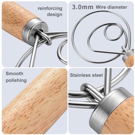 Danish Whisk, Pack of 3 Professional Dough Whisks, Bread Dough Whisk, Egg Beater, Wooden Handle Mixer, Baking Tool with Wooden Handle, for Baking Bread Pastry Dessert Pizza Dough, 13 Inch