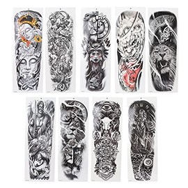 Etiqueta Engomada del Tatuaje de los Hombres, 9pcs Etiqueta Engomada del Tatuaje Temporal del Cuerpo Negro Grande Brazo Completo Tigre León Guerrero Pegatinas de Tatuajes Temporales Falsos Pegatinas D