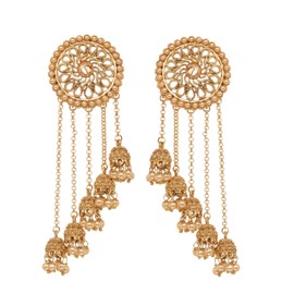 Bindhani Gold Plated Long Tassel Golden Indian Jhumki Earrings For Women