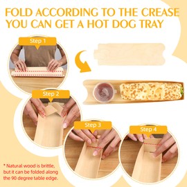 Suwodpak 100 Pack Hot Dog Trays Wooden Hot Dog Containers Disposable Open-Design Hot Dog Holders Disposable Food Tray for Sandwich Hamburger Hot Dog Boats for Hot Dog Cart Supplies I 11.8"x1.98"x1.3"