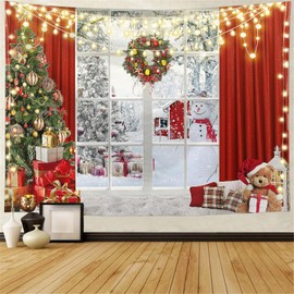 Jasion Tapestry Wall Hanging Art Christmas Window for Home Headboard Bedroom Living Room Dorm Decor in 51x60 Inches
