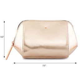 Rose Gold Metallic Cosmetic, Makeup, or Toiletry Bag Pouch for Travel and Organization - Made of Premium Vegan Leather