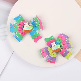 2 Pieces Easter Bunny Bows Hair Clips Rabbit Bows Clips Cartoon 3 Inch Rabbit Hair Barrettes Spring Headwear Hairpin Easter Hair Accessories Ribbon Alligator Clips for Girls Kids Easter Party