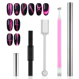 Apausvcm 5 Pcs Cat Eye Magnet for Nails, Nail Magnet Tool Set with Double Head Flower Design Nail Pens and Strong Magnetic Stick Cat Eye Gel Nails Polish Manicure Tool Set for Home DIY Salon Studio