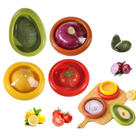 Contenedores de Almacenamiento 4pcs de Frutas y Verduras Reutilizables de Silicona, Ideales para Guardar Cebolla, Tomate, Limón y Aguacate