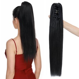 MY-LADY Ponytail Extension Human Hair Claw Clip in Ponytail Hair Extension Long Straight Pony Tail Hair Extensions Real Human Hair for Women Jet Black 22 Inch 120g