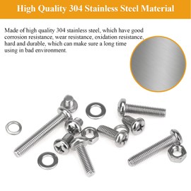 55 Pieces M5 x 10mm Machine Screws, Thread Pitch 0.8mm, Sutemribor M5 Phillips Pan Head Machine Screws, 304 Stainless Steel, Fully Threaded, Silver