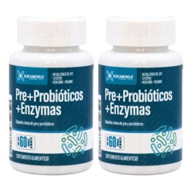 Pack Doble 2 Frascos Prebiticos, Probiticos y Enzimas  60 Cpsulas 500 mg Sin Sabor  Cuidado Digestivo y Bienestar General                             