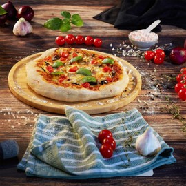 Relaxdays Pizza Plate, Natural Bamboo, Diameter 32 cm, Serving Board for Pizza, Tarte Flambée, Cheese, Round Pizza Board, Natural