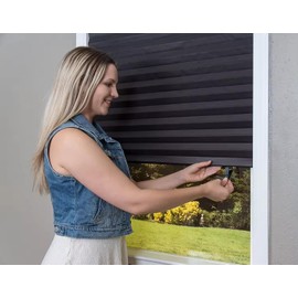 Erva Home Design Pleated Window Blinds, Cordless Light Filtering Temporary Window Shades - Black, 36” X 72” in - Enhance Your Home Window Pleated Shades, Pleated Window Shades