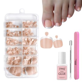 French Fake Toe Nails Set - 120PCS Square False Toenails Short - White French Tip Nude Press on Toenails - Glossy Full Cover Acrylic False Toe Nails For Women Nail Art DIY Gift (Nude Color-7)