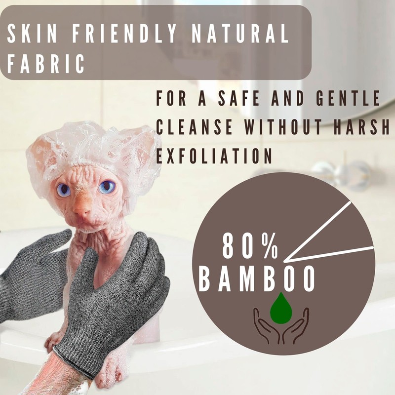 Kotomoda Sphynx Hairless Cats Carbonized Bamboo Bath Exfoliating Gloves Charcoal
