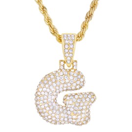 metaltree98 Fashion Personal Alphabet Letter 20" Rope Chain A - Z Bubble Initial Gold Plated Iced CZ Pendant Necklace Women Men Teen (G)