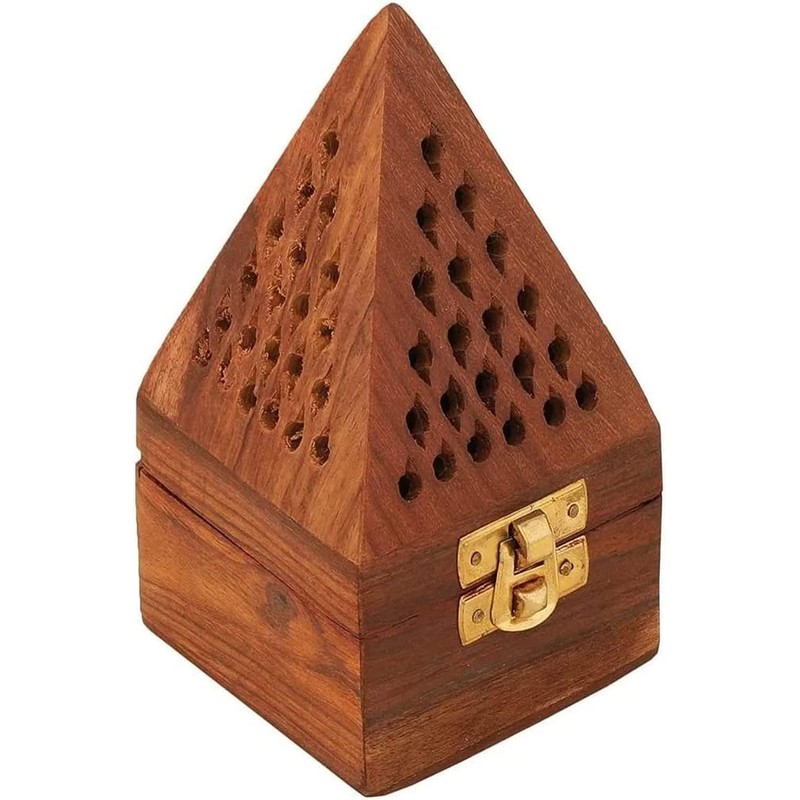 Traditional Handmade Wooden Incense Cone Burner | 4-Inch Temple Style