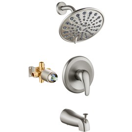 gotonovo Tub Shower Faucet Set Shower Head and Handle Set 6 Modes 6 inch Bathroom Trim Kit with Tub Spout High Pressure Shower System Combo with Valve Round Showerhead Brushed Nickel