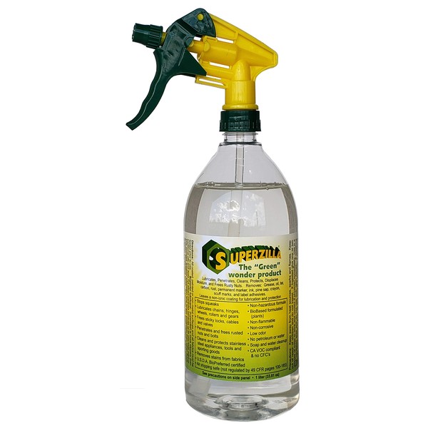 Superzilla - Powerful All-Purpose Cleaner and Lubricator – “The Green Wonder Product” – 1-Liter Spray Bottle