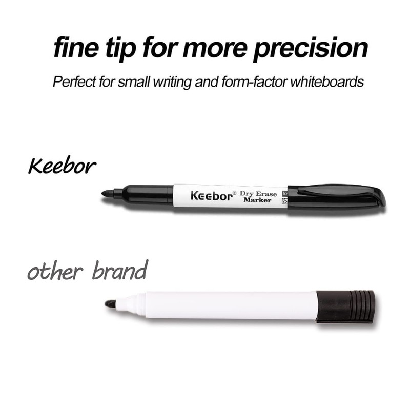 Keebor Fine Tip Dry Erase Markers, Black | Low-Odor |
