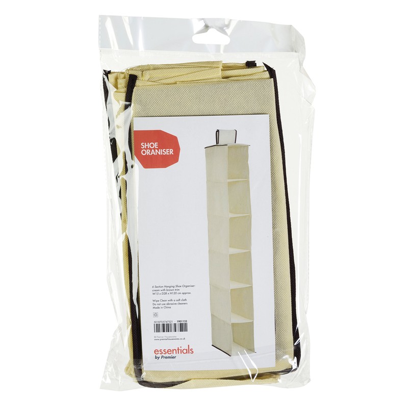 Premier Housewares 6 Section Hanging Shoe Organiser - Cream