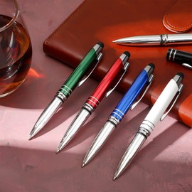 Zonon 15 Pieces LED Ballpoint Pen with Stylus Tip, Multi-Function Capacitive Pen with LED Flashlight, 1.0 mm Black Ink Metal Ballpoint for Touch Screens, 3 in 1 Stylus(Delicate Colors)