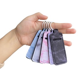 5-Piece Marble Chapstick Clip-On Sleeve Pouch Neoprene Keychains Lipstick Holder Elastic Lip Balm Holster Keychain Holder for Travel