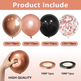 Eitolo Rose Gold Black Balloons 50pcs 12inch Metallic Chrome Rose Gold Latxe Balloons with Confetti Balloons for Girls Women Birthday Wedding Anniversary Engagement Bridal Shower Party Decorations