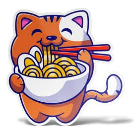 erreinge Sticker Cat Japanese Ramen Sticker Shaped Pvc For decal Wall Mural Auto Moto Helmet Camper Laptop - 35 Cm