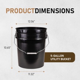 ATERET 5 Gallon Black Bucket & Lid - Durable 90 Mil All Purpose Pail - Food Grade - BPA Free Plastic - Made in USA (6 Pack)