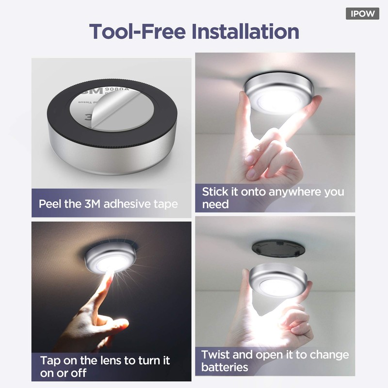IPOW 5 Pack LED Battery-Powered Wireless Night Light Stick Tap