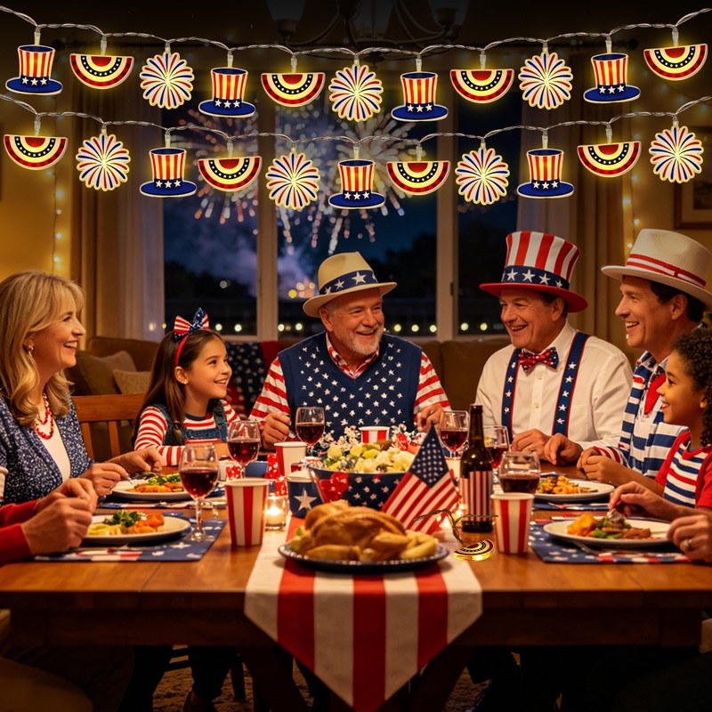 4th of July Decorations String Lights, 10Ft 20 LED American
