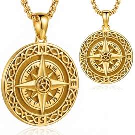DRINSPER Celtic Compass Necklace for Women Men, Travel Protection Pendant