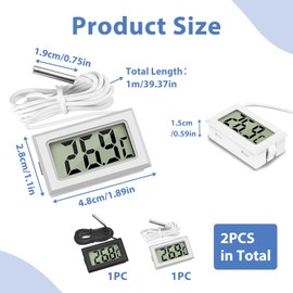 Digital Thermometer with Sensor, Fridge Thermometer, Digital LCD Thermometer, Temperature Monitoring, Digital Aquarium Thermometer, Fridge Thermometer, -50 °C to +110 °C, Pack of 2