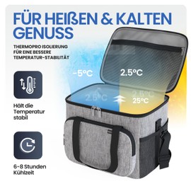 HELDENWERK Cool Bag for Food & Drinks, Insulated Thermal Bag, Leak-proof & Waterproof, Breakfast Bag, Picnic Lunch Bag, Thermal Bag, Insulated Bag, Grey